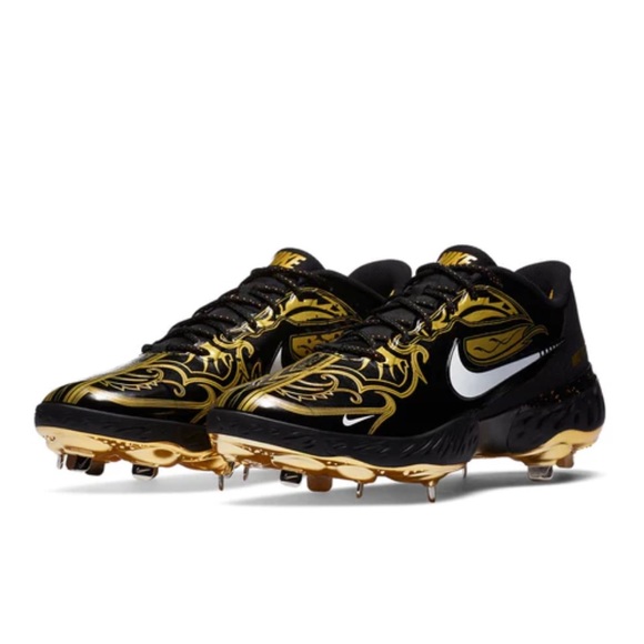 NEW Nike Alpha Huarache Elite 3 sz 8.5 Womens Baseball Cleats Black Gold - Picture 1 of 11